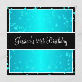 21st Birthday Party Turquoise Stars Black & White Invitation