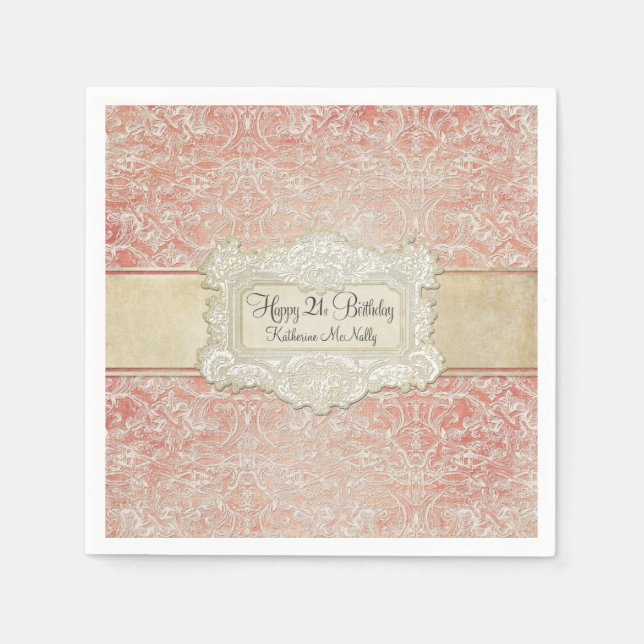 21st Birthday Party Vintage French Regency Lace Napkin (Front)