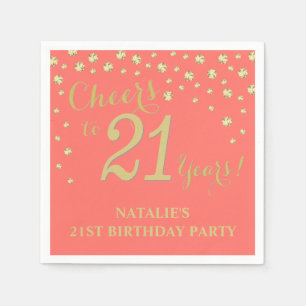 21st Birthday Party White and Coral Diamond Napkin