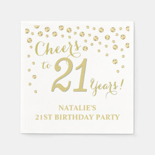 21st Birthday Party White and Gold Diamond Napkin