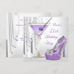 21st Birthday Party White Lilac Martini Pearl Shoe Invitation