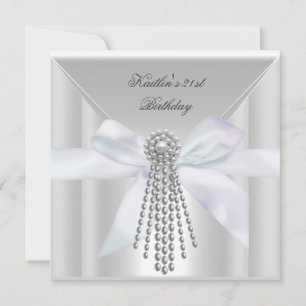 21st Birthday Party White Pearl Jewel Invitation