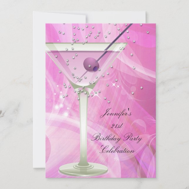 21st Birthday Party White Pink Martini Invitation (Front)