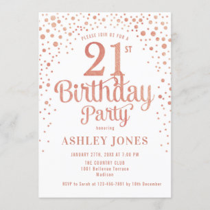 21st Birthday Party - White & Rose Gold Invitation