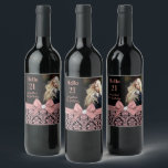 21st birthday party wine bottle label<br><div class="desc">Celebrate your 21st birthday in style with these modern elegant pink rose gold glitter floral damask "Hello 21st" Birthday Party bottle labels. You can personalise your twenty one birthday party celebration. You can personalise script fonts and font colours in the design. Please note, this design is a printed photo effect...</div>