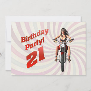 21st birthday party with a girl on a motorbike invitation