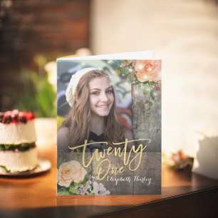 21st Birthday Party Wood Floral String Light Photo Invitation