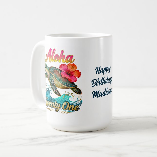  21st Birthday Personalised Tropical Sea Turtle  Coffee Mug (Front Left)