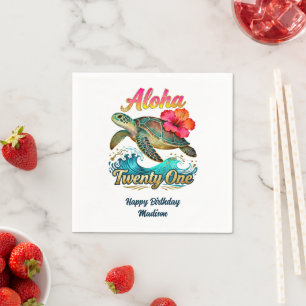 21st Birthday Personalised Tropical Sea Turtle Napkin