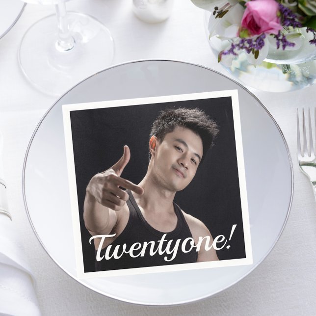 21st birthday photo 21 twentyone guys napkin (Creator Uploaded)