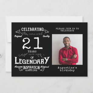 21st Birthday Photo Black Vintage Invitation