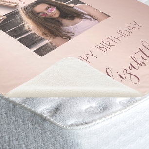 21st birthday photo blush pink rose gold glitter sherpa blanket