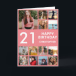 21st Birthday Photo Collage 13 Photos  Pink & Whit Card<br><div class="desc">21st Happy Birthday Photo Collage 13 Photos Pink and White Birthday Card for Any Age. 1st 13th 15th 16th 18th 20th 21st 30th 40th 50th 60th 70th 80th 90th 100th,  Any Ages. For further customisation,  please click the "Customise it" button and use our design tool to modify this template.</div>