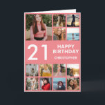 21st Birthday Photo Collage 13 Photos  Pink & Whit Card<br><div class="desc">21st Happy Birthday Photo Collage 13 Photos Pink and White Birthday Card for Any Age. 1st 13th 15th 16th 18th 20th 21st 30th 40th 50th 60th 70th 80th 90th 100th,  Any Ages. For further customisation,  please click the "Customise it" button and use our design tool to modify this template.</div>