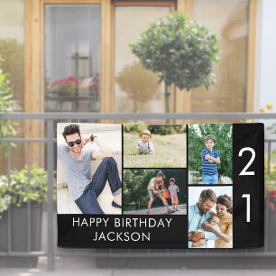 21st Birthday Photo Collage 5 Picture Black White Banner