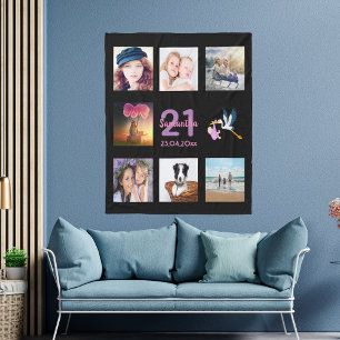 21st birthday photo collage black fleece blanket