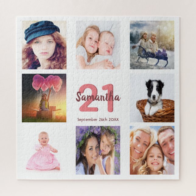 21st birthday photo collage girl white jigsaw puzzle (Vertical)