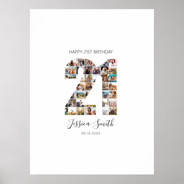 21st Birthday Photo Collage Guest Signing Board Poster (Front)