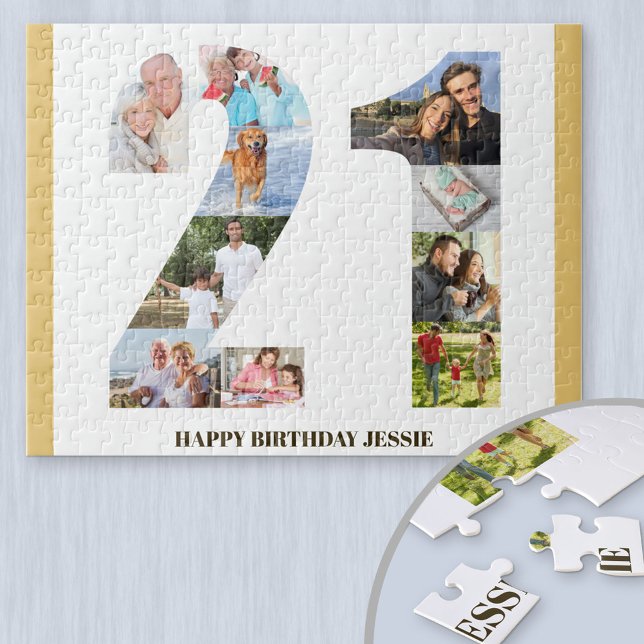21st Birthday Photo Collage Neutral Number 21 Jigsaw Puzzle (Creator Uploaded)
