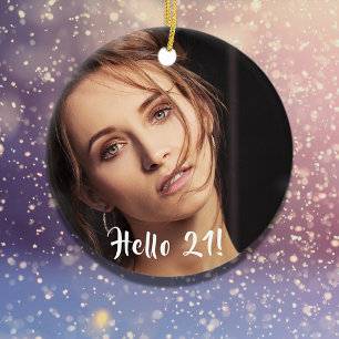 21st birthday photo hello 21 ceramic tree decoration