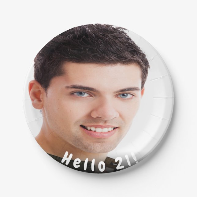 21st birthday photo hello 21 guys paper plate (Front)