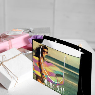 21st birthday photo hello 21 twentyfirst large gift bag