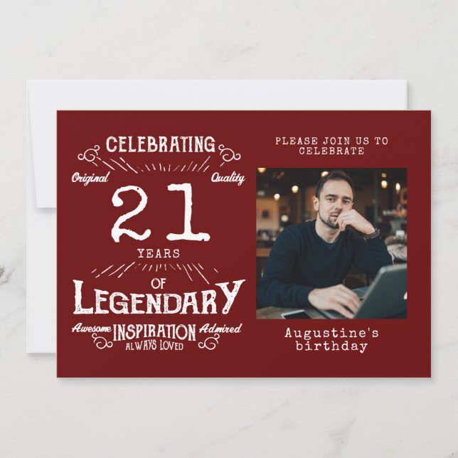 21st Birthday Photo Template Legend Red Vintage  (Front)