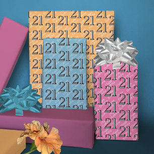 21st Birthday Pink Blue Yellow  Wrapping Paper Sheet