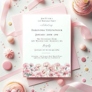 21st Birthday Pink Carnation January Birth Flower Invitation