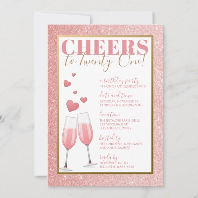21st BIRTHDAY | PINK CHAMPAGNE Invitation (Front)