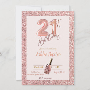 21st Birthday Pink Champange  Pink Glitter Invitation