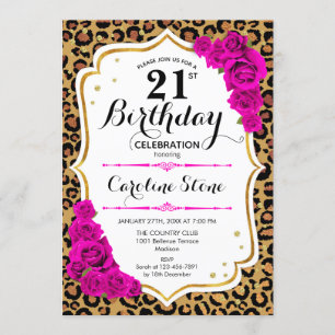 21st Birthday - Pink Gold Leopard Print Invitation