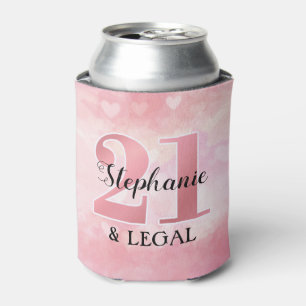 21st Birthday   Pink Hearts 21 and Legal Can Cooler