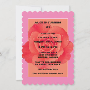 21st Birthday Pink Orange Floral Rose Modern  Invitation