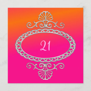 21st Birthday Pink Orange Tie Dye & Silver Metal Invitation