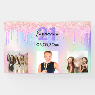 21st birthday pink purple drips photo welcome banner
