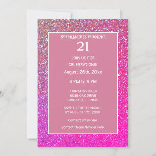 21st Birthday Pink Rose Gold Glitter Sparkle Cute Invitation