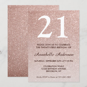 21st Birthday Pink Rose Gold Glitter Sparkle Ombre Invitation