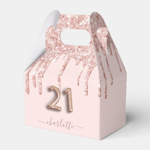 21st birthday pink rose gold glitter thank you favour box
