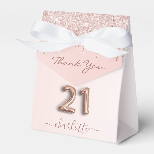 21st birthday pink rose gold glitter thank you favour box (Front Side)