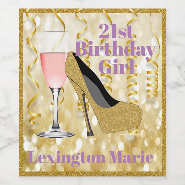 21st Birthday Pink Sparkling Wine Label | (Single Label)