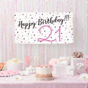 21st Birthday PINK themed Happy Birthday Party Banner