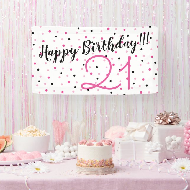 21st Birthday PINK themed Happy Birthday Party Banner (Party)