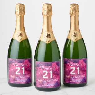 21st Birthday Pink to Black Watercolor Sparkling W Sparkling Wine Label