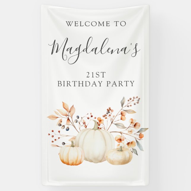 21st Birthday Pumpkin Fall Leaves Vertical Outdoor Banner (Vertical)