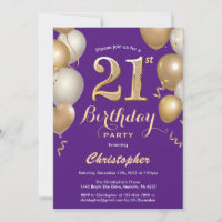 21st Birthday Purple and Gold Balloons Confetti