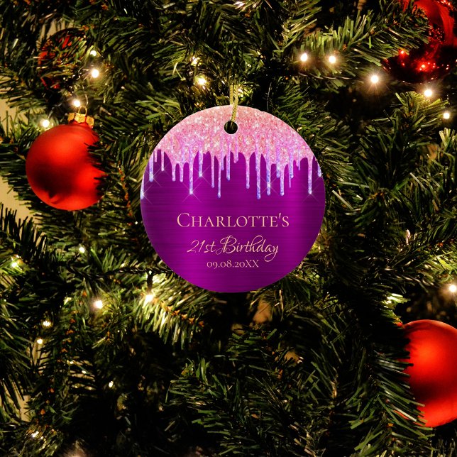 21st birthday purple glitter rainbow thank you ceramic tree decoration (Creator Uploaded)
