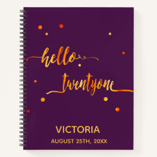 21st birthday purple gold name script notebook