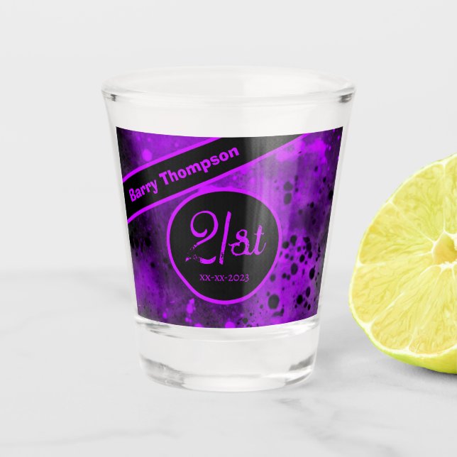 21st Birthday Purple Paint Splatter Shot glass (Front)