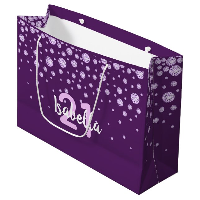 21st birthday purple pink name diamonds large gift bag (Front Angled)